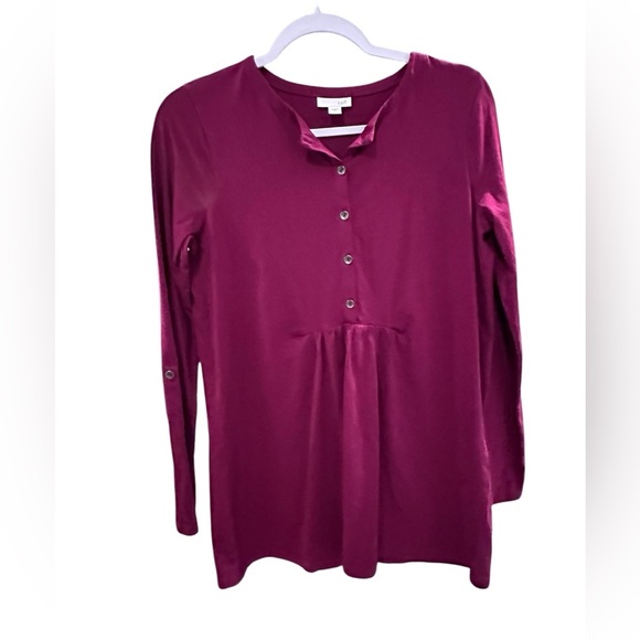 🥳 J. Jill Maroon Red Tunic Peplum Long Sleeve Small Blouse - Picture 2 of 8